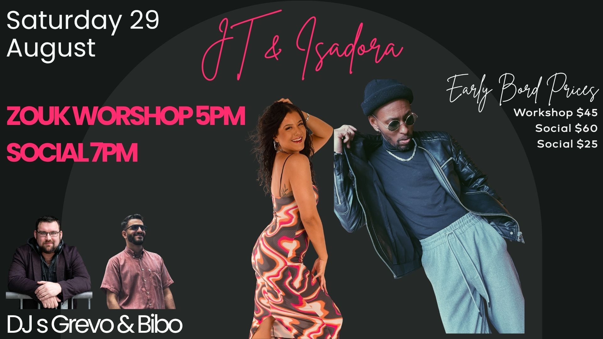 JT & Isadora Brazilian Zouk workshop and social, Saturday 29 August